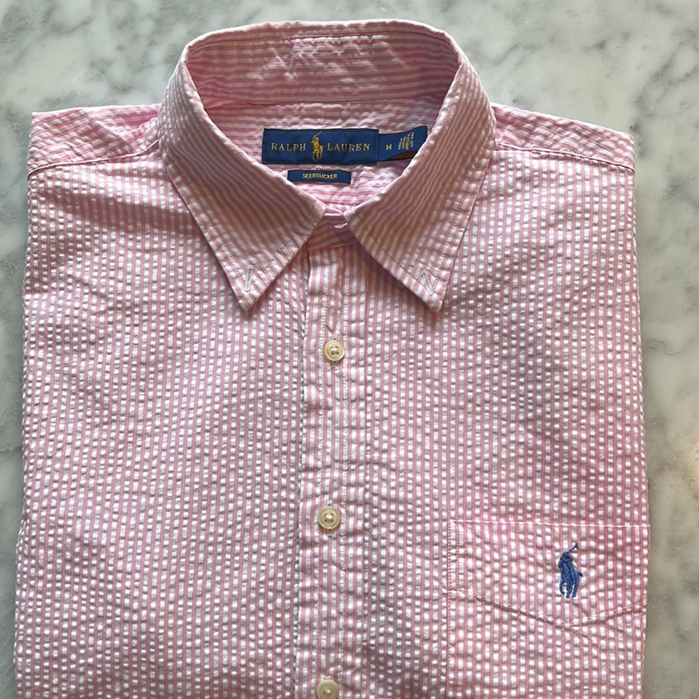 Ralph Lauren big boys shirt - pink size M (12-14) almost new, short sleeves